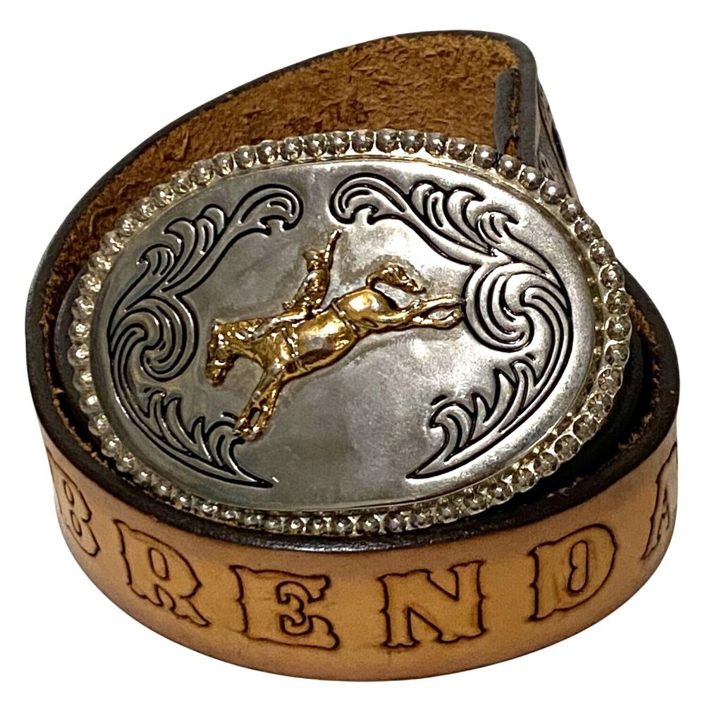 Womens Tooled Leather Western Belt 28 Buckle Cowgirl Rodeo BRENDA Personalized‎